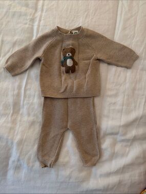 Little Me Beige Teddy Knit Matching Set